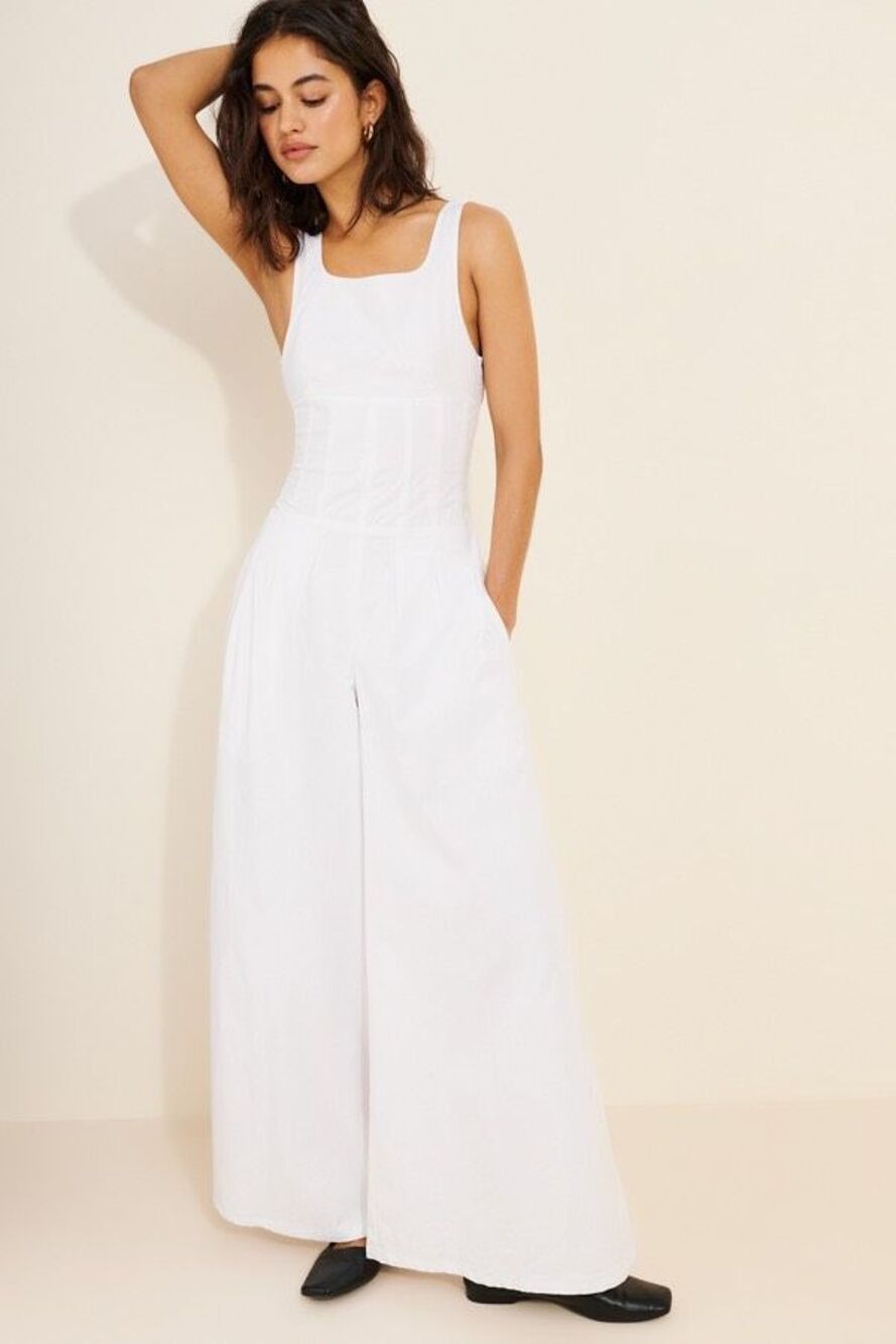 NWT WeWoreWhat Womens White Sleeveless Pleated Wide Leg Corset Jumpsuit Size 0